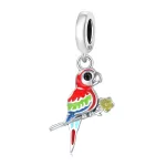 Színes Papagáj ezüst függő charm