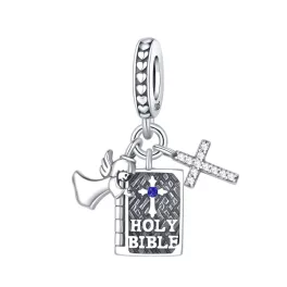   Biblia "HOLY BIBLE" felirattal kereszt angyal ezüst függő charm