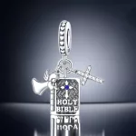 Biblia "HOLY BIBLE" felirattal kereszt angyal ezüst függő charm