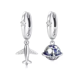Repülőgép és Föld Bolygó ezüst fülbevaló