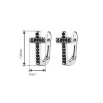 Fekete köves kereszt ezüst kapcsos fülbevaló 