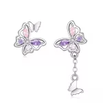 Lila rózsaszín pillangó felemsás díszítéssel ezüst fülbevaló