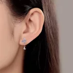 Lila rózsaszín pillangó felemsás díszítéssel ezüst fülbevaló