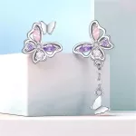 Lila rózsaszín pillangó felemsás díszítéssel ezüst fülbevaló
