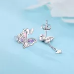 Lila rózsaszín pillangó felemsás díszítéssel ezüst fülbevaló