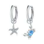 Tengeri csillag és rák felemás ezüst fülbevaló