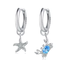 Tengeri csillag és rák felemás ezüst fülbevaló