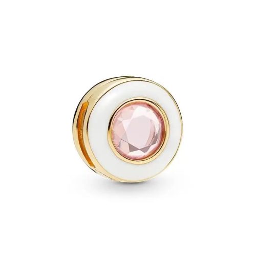 Púder Rózsa Arany fehér színű Kerek köves klip charm