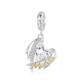 Anyák napi szárnyas szív charm – Mom felirattal