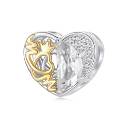 Mom szív charm – arany felirattal, csillogó kővel
