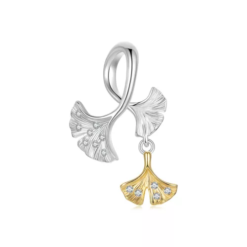 Ginkgo levél charm – ezüst és arany színű levelekkel, cirkóniával