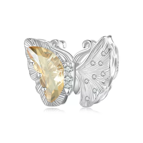 Ginkgo pillangó charm – pezsgőszínű üvegszárnnyal