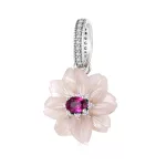 Gyöngyház virág ezüst charm pink kővel