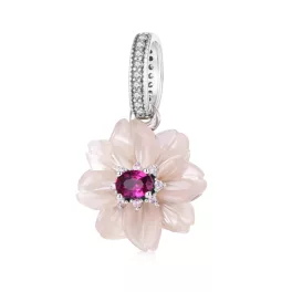 Gyöngyház virág ezüst charm pink kővel