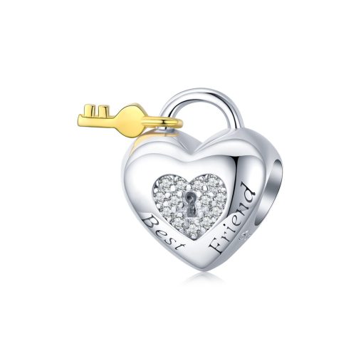 Szív alakú lakat kulccsal ezüst charm