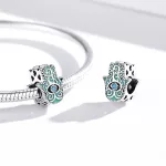 Hamsa kéz (Fatima keze) ezüst charm türkiz zománccal