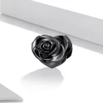 Fekete rózsás szív ezüst charm