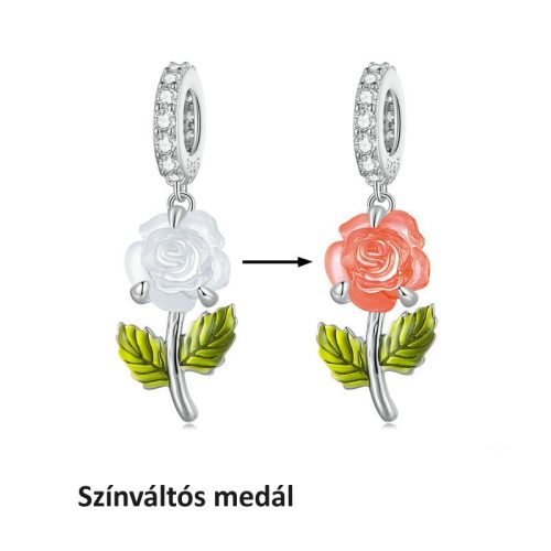 Színváltós rózsa ezüst függő charm