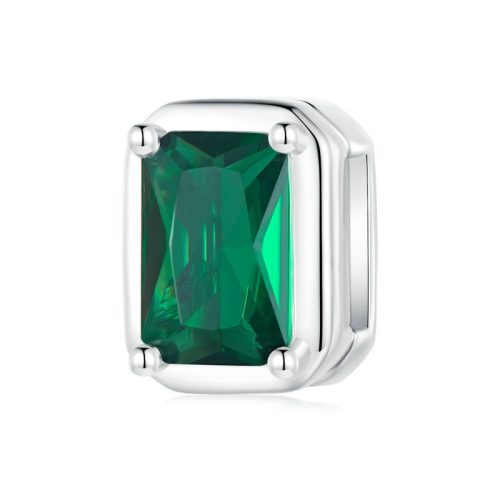 Smaragdzöld színű kővel díszített kocka ezüst medál nyaklánchoz