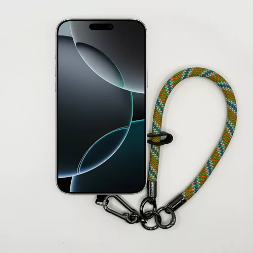 Türkiz-Narancs Szövött - Klasszikus Telefon Csuklópánt Karabinerrel