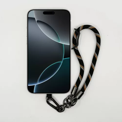 Fekete-Narancs Rombuszmintás - Klasszikus Telefon Csuklópánt Karabinerrel