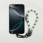 Fehér-Zöld Rombuszmintás - Klasszikus Telefon Csuklópánt Karabinerrel