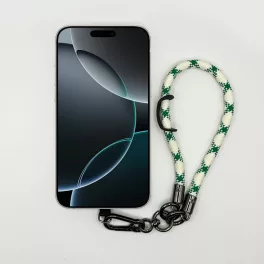   Fehér-Zöld Rombuszmintás - Klasszikus Telefon Csuklópánt Karabinerrel