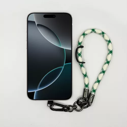 Fehér-Zöld Rombuszmintás - Klasszikus Telefon Csuklópánt Karabinerrel