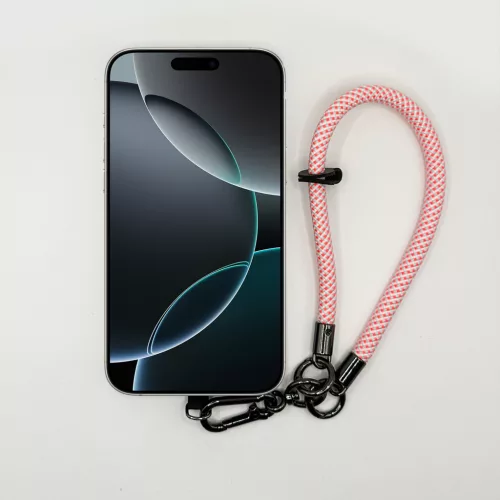 Rózsaszín-Korall Mintás - Klasszikus Telefon Csuklópánt Karabinerrel