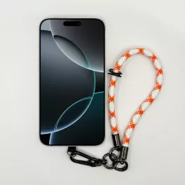   Fehér-Narancs Rombuszmintás - Klasszikus Telefon Csuklópánt Karabinerrel