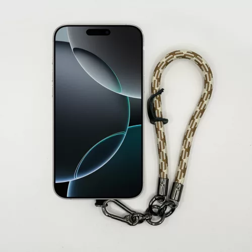 Krém-Barna Szövött - Karabineres Telefon Csuklópánt