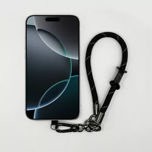 Fekete Fényvisszaverős - Karabineres Telefon Csuklópánt