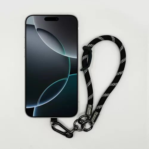 Fekete-Fehér Pöttyös - Karabineres Telefon Csuklópánt