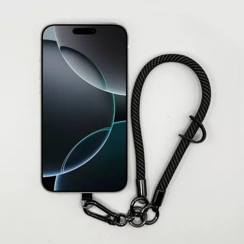 Karbonmintás Fekete - Karabineres Telefon Csuklópánt