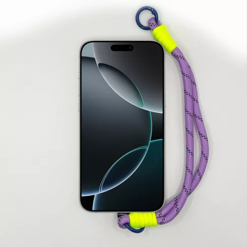 Levendulalila és Neon Rövid Telefonpánt Csuklóra Kék Karikával