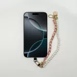 Rózsaszín-Arany Lánc Gyöngyökkel - Elegáns Telefon Csuklópánt