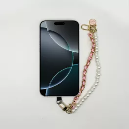   Rózsaszín-Arany Lánc Gyöngyökkel - Elegáns Telefon Csuklópánt