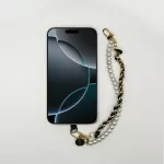 Fekete-Arany Lánc Gyöngyökkel - Elegáns Telefon Csuklópánt