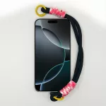 Fekete és Cukorvatta Rövid Telefonpánt Csuklóra Sárga Karikával