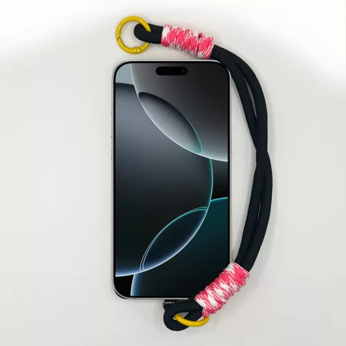 Fekete és Cukorvatta Rövid Telefonpánt Csuklóra Sárga Karikával