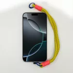 Citromsárga és Korall Rövid Telefonpánt Csuklóra Kék Karikával