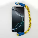 Sárga-Narancs Mintás Rövid Telefonpánt Csuklóra Királykék Díszítéssel