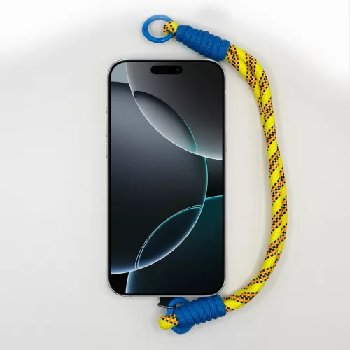 Sárga-Narancs Mintás Rövid Telefonpánt Csuklóra Királykék Díszítéssel