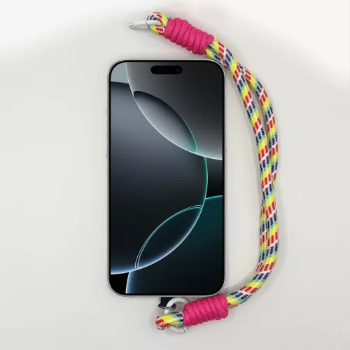 Színes Fonatú Rövid Telefonpánt Csuklóra Magenta Díszítéssel