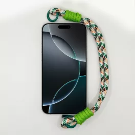   Zöld-Narancs Mintás Rövid Telefonpánt Csuklóra Lime Zöld Díszítéssel
