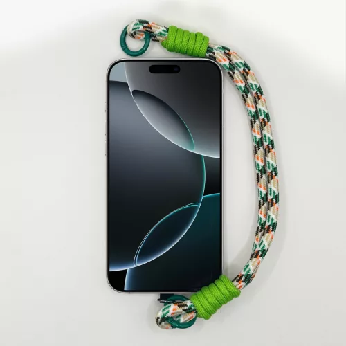 Zöld-Narancs Mintás Rövid Telefonpánt Csuklóra Lime Zöld Díszítéssel