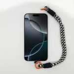 Fekete-Fehér Szövött Rövid Telefonpánt Csuklóra Narancs Karikával