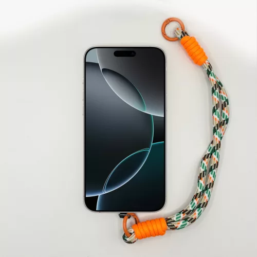 Tarka Szövésű Rövid Telefonpánt Csuklóra Narancs Díszítéssel