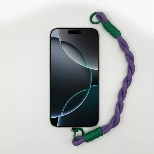 Lila és Smaragdzöld Fonott Rövid Telefonpánt Csuklóra