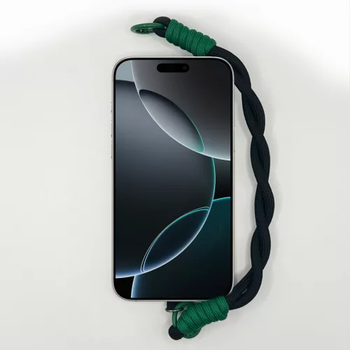 Smaragdzöld és Éjfekete Fonott Rövid Telefonpánt Csuklóra